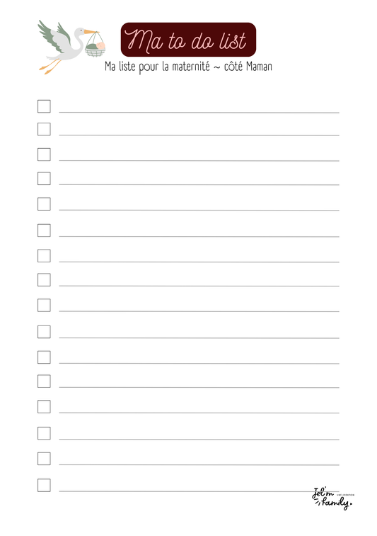 Checklist - Valise Maternité côté maman JELM FAMILY | Les carnets pour parents zen et organisés
