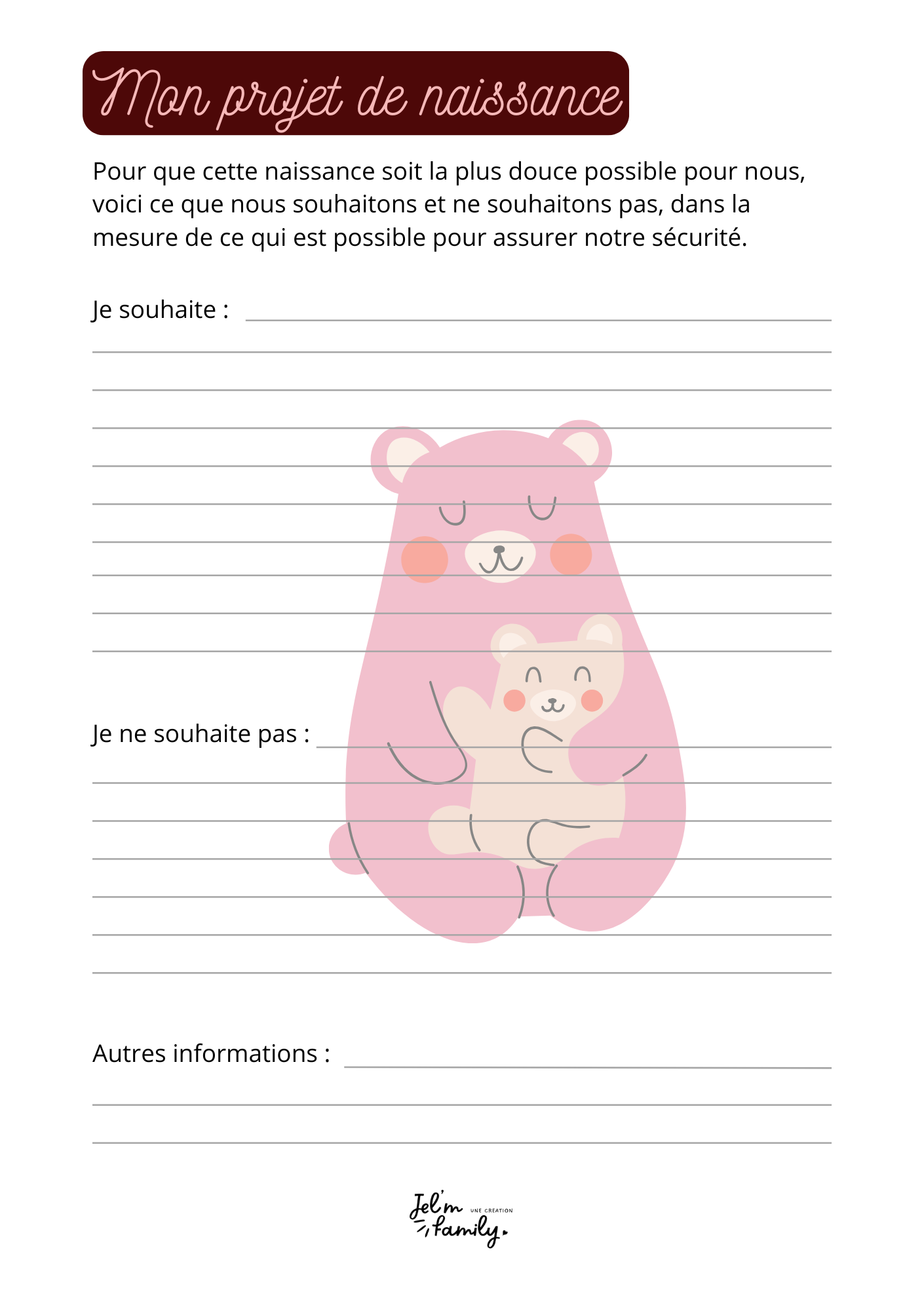 Mon projet de naissance JELM FAMILY | Les carnets pour parents zen et organisés