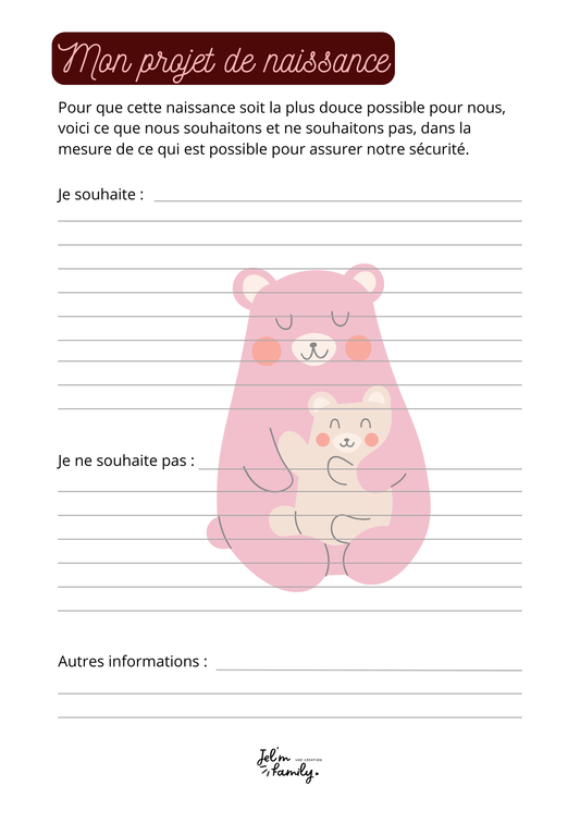 Mon projet de naissance JELM FAMILY | Les carnets pour parents zen et organisés